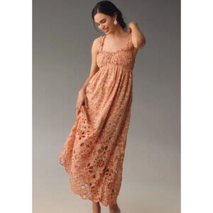 By Anthropologie NWT Sweetheart Babydoll Maxi Dress Orange